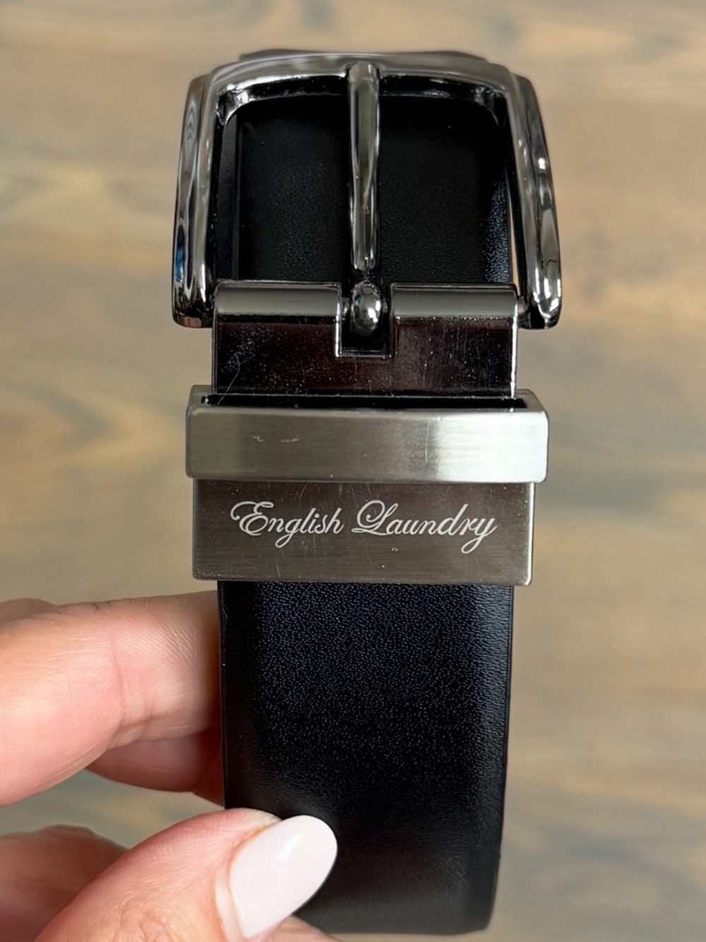 English Laundry Black/Brown Reversible Leather Belt with Brushed Silver Buckle